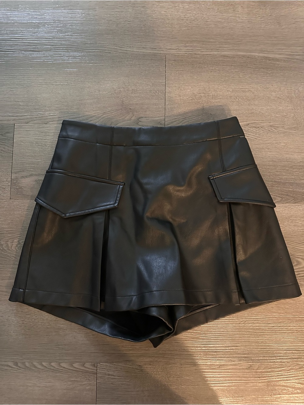 Anthropologie Black Faux Leather Skort Shorts